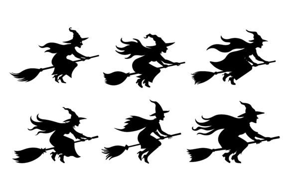 Witch on Broomstick Vector Illustration for Graphics and Crafts